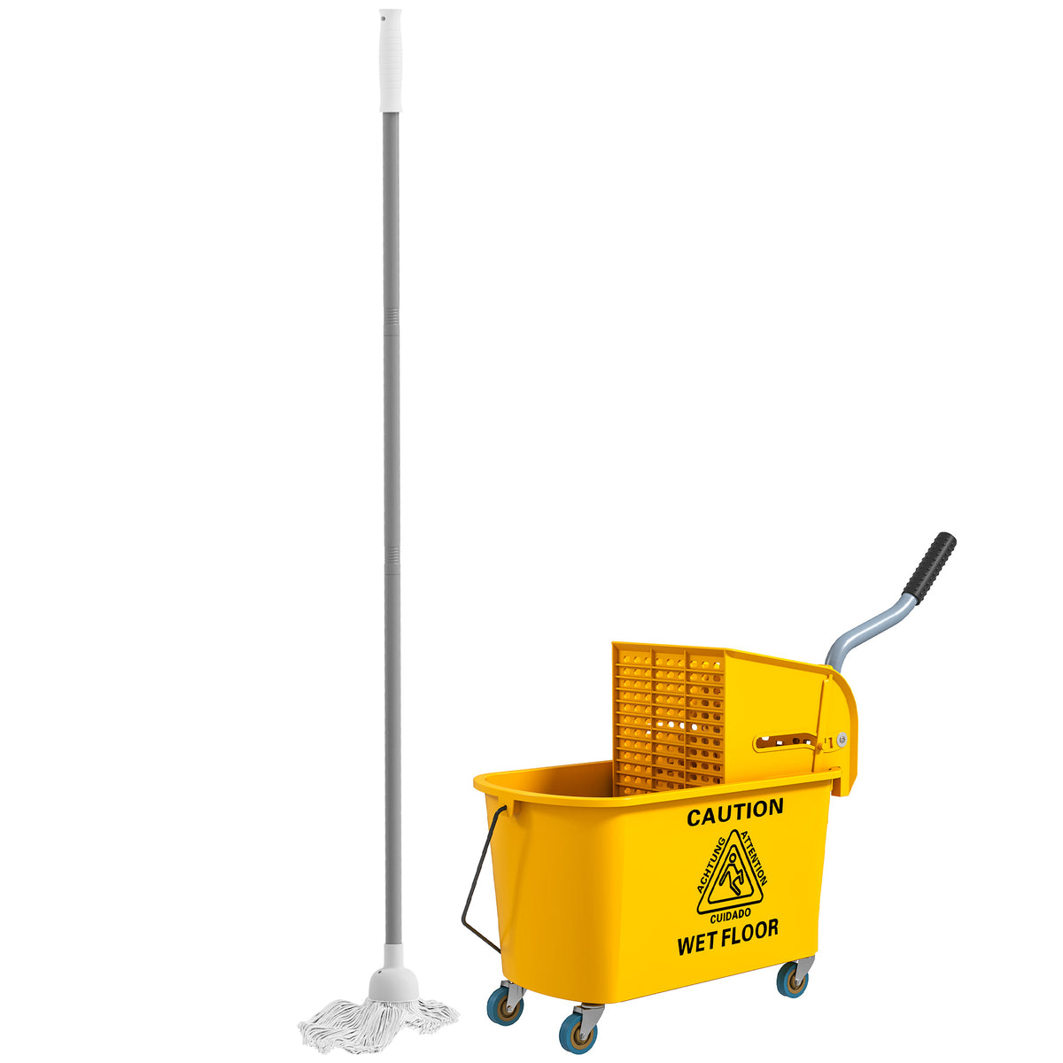 Mop Bucket with Wringer on Wheels for Floor Cleaning, 21 Quart Side Press Wringer with Handle and Mop