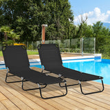 Set of 2 Folding Outdoor Lounge Chair, Sun Tanning Chairs with Reclining Back, Breathable Mesh for Beach Patio
