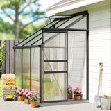 6' x 4' Aluminum Lean-to Greenhouse Polycarbonate Walk-in Garden Greenhouse with Adjustable Roof Vent