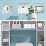 Over the Toilet Storage Cabinet, Freestanding Bathroom Organizers Cabinet with Flip Up Door and Adjustable Shelves for Laundry Room