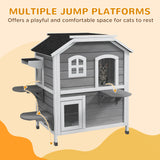 2-Storey Outdoor Cat House, Wooden Catio with Openable Roof