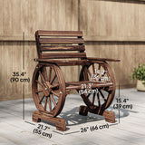 Wood Outdoor Patio Chair, Lounge Chair with Wagon Wheel Armrests, Slatted Wide Seat