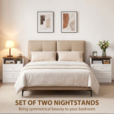 Nightstand with Charging Station 2 Drawers Bedside Table Set of 2