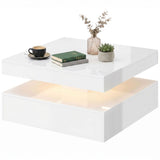 LED Coffee Table with Storage, 2-Tier Modern Center Table with Open Shelf and Remote for Living Room