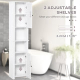 Armoire de salle de bain haute, meuble de rangement autonome avec étagères et 2 placards