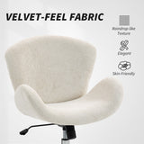 Swivel Office Chair, Velvet Desk Chair with Wide Bucket Seat, Tilt Function and Round Base