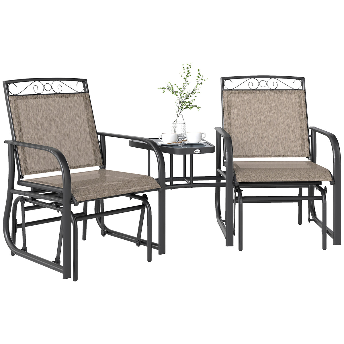 Banc glissoir extérieur avec table à café, chaise berçante loveseat 2 places patio avec sling respirant pour cour jardin porche