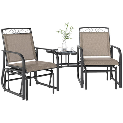 Outdoor Glider Bench with Coffee Table, Patio 2-Seat Rocking Chair Swing Loveseat with Breathable Sling for Backyard Garden Porch