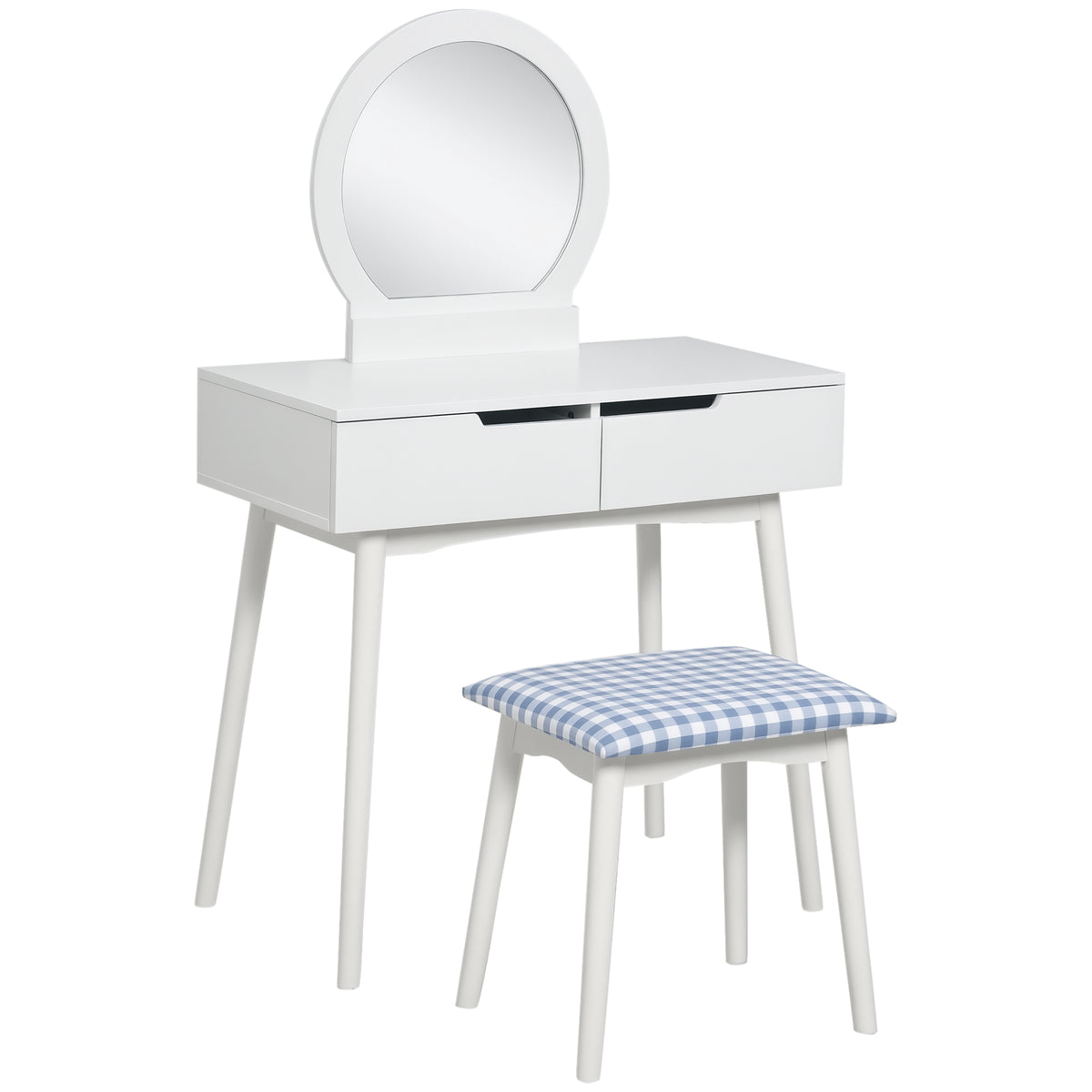 Makeup Vanity Desk with Round Mirror and 2 Drawers