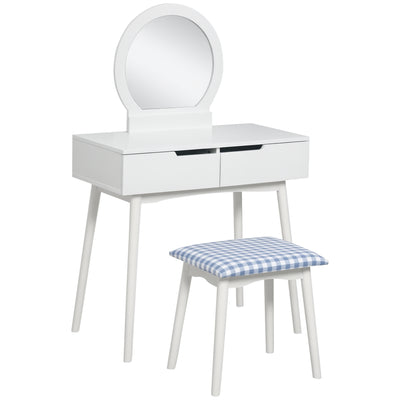 Makeup Vanity Desk with Round Mirror and 2 Drawers