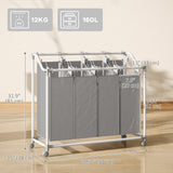 Laundry Hamper with Wheels, 160L Laundry Basket with 4 Removable Bags for Bedroom