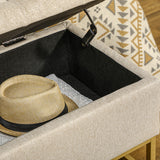 Banc de rangement ottoman avec couvercle rabattable, banc de rangement rembourré, repose-pieds en tissu de lin avec pieds en acier pour le salon