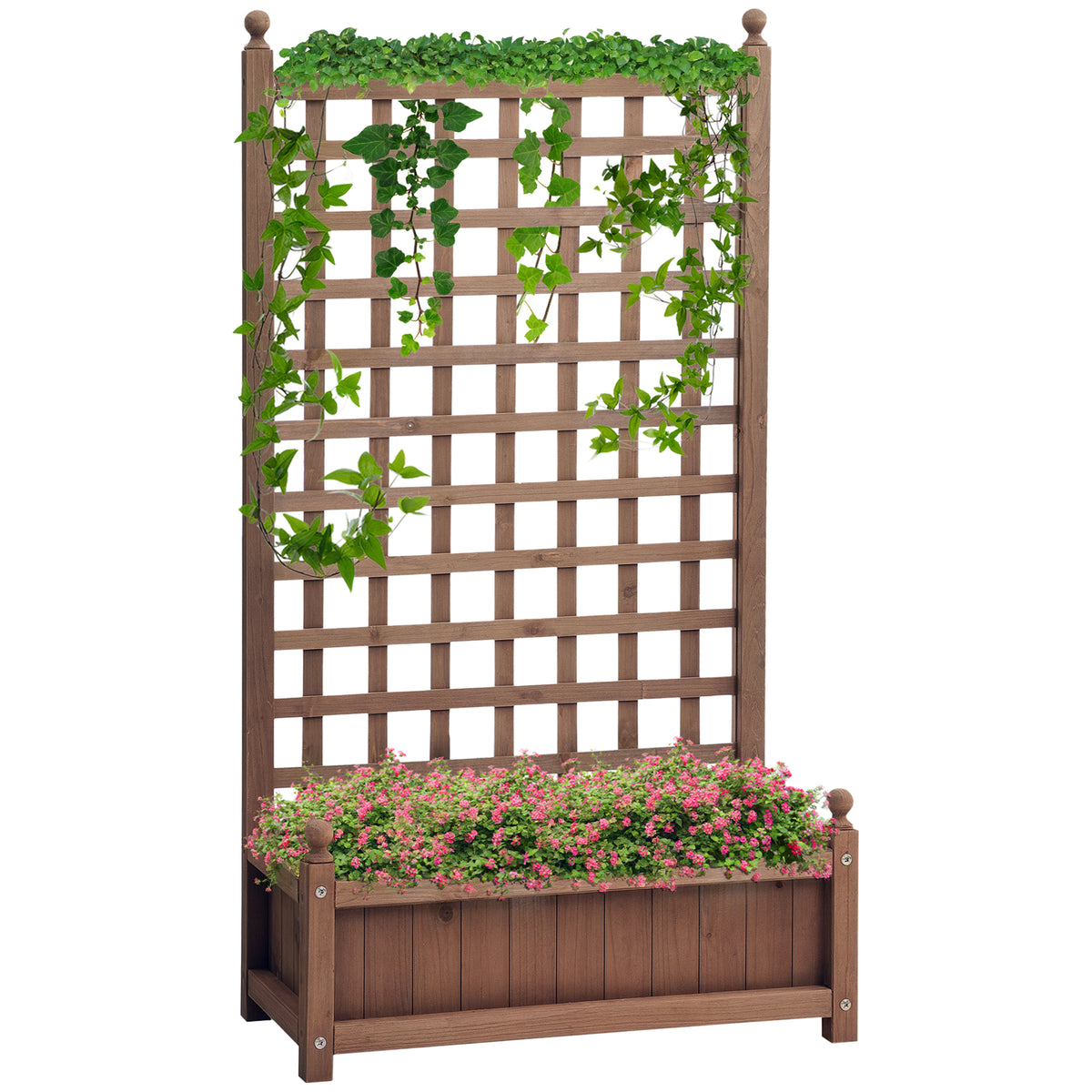 Raised Garden Bed with Trellis, Wood Planter Box for Garden