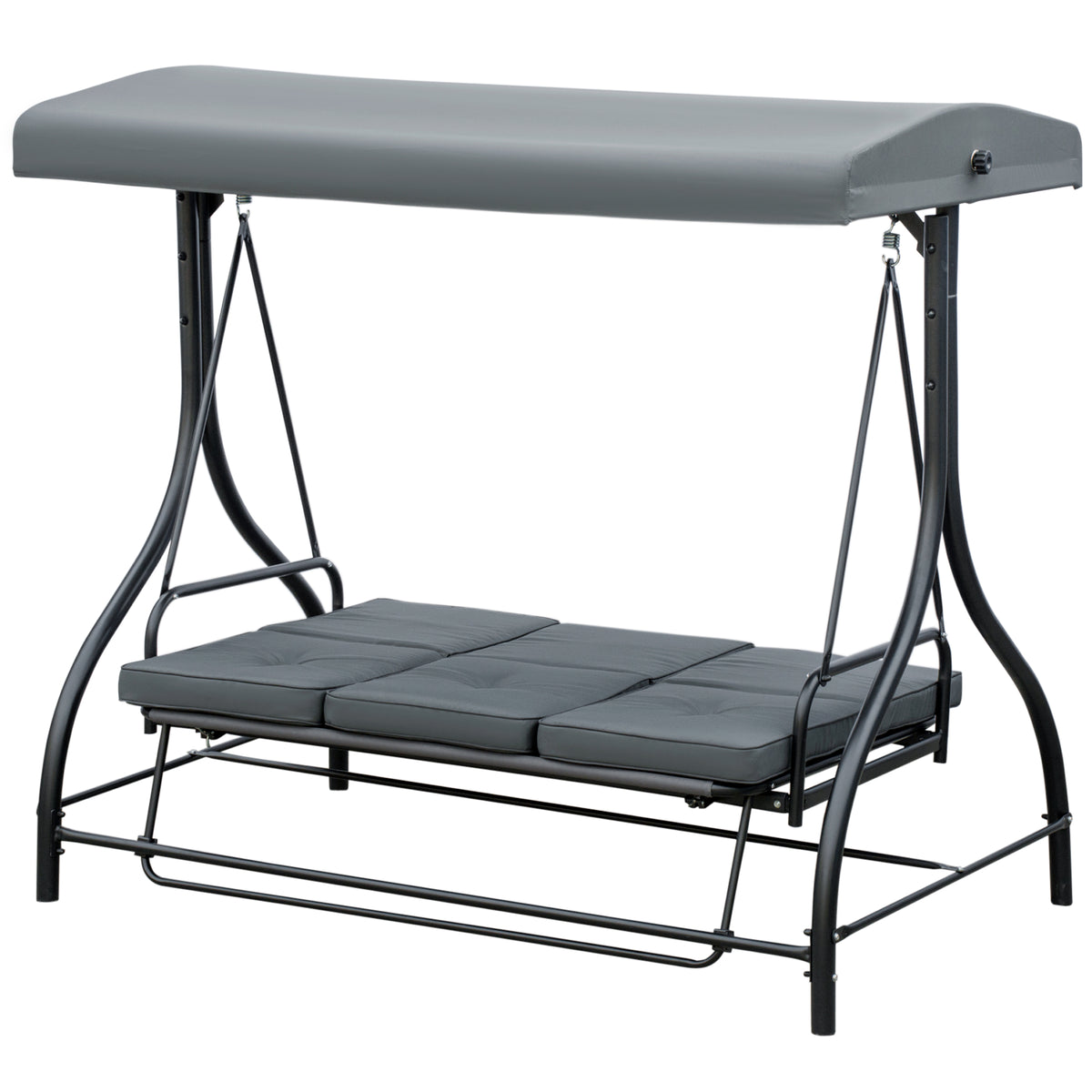 Convertible Patio Swing Bed with Canopy and Cushions, 3 Seater Porch Swing for Outdoor