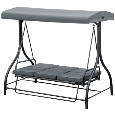 Convertible Patio Swing Bed with Canopy and Cushions, 3 Seater Porch Swing for Outdoor