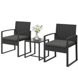 Outdoor Bistro Set, 3 Piece Wicker Patio Furniture Set with Glass Top Table and Cushions for Porch