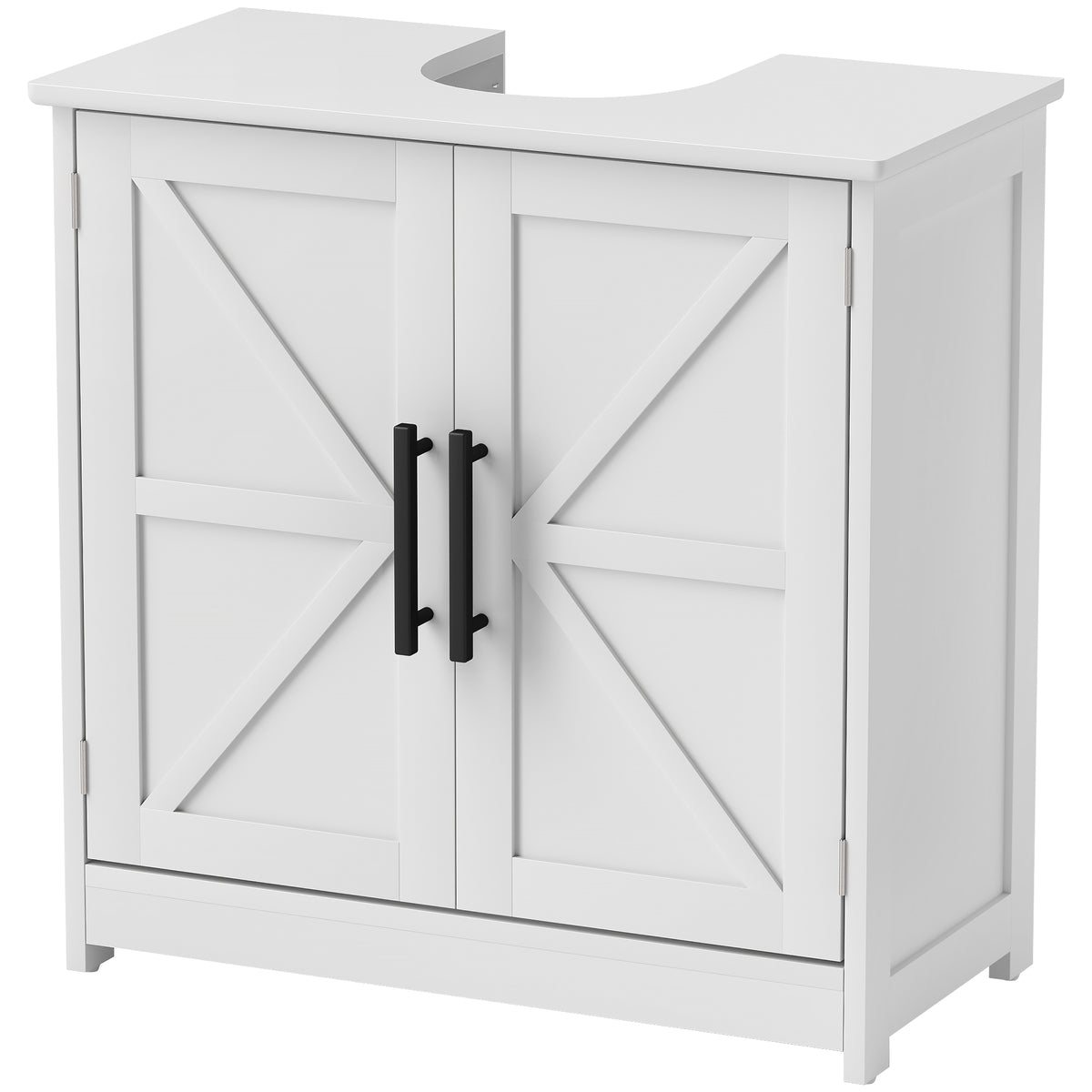 Armoire de rangement sous lavabo de style ferme, armoire sous évier avec 2 portes de grange et étagère ajustable