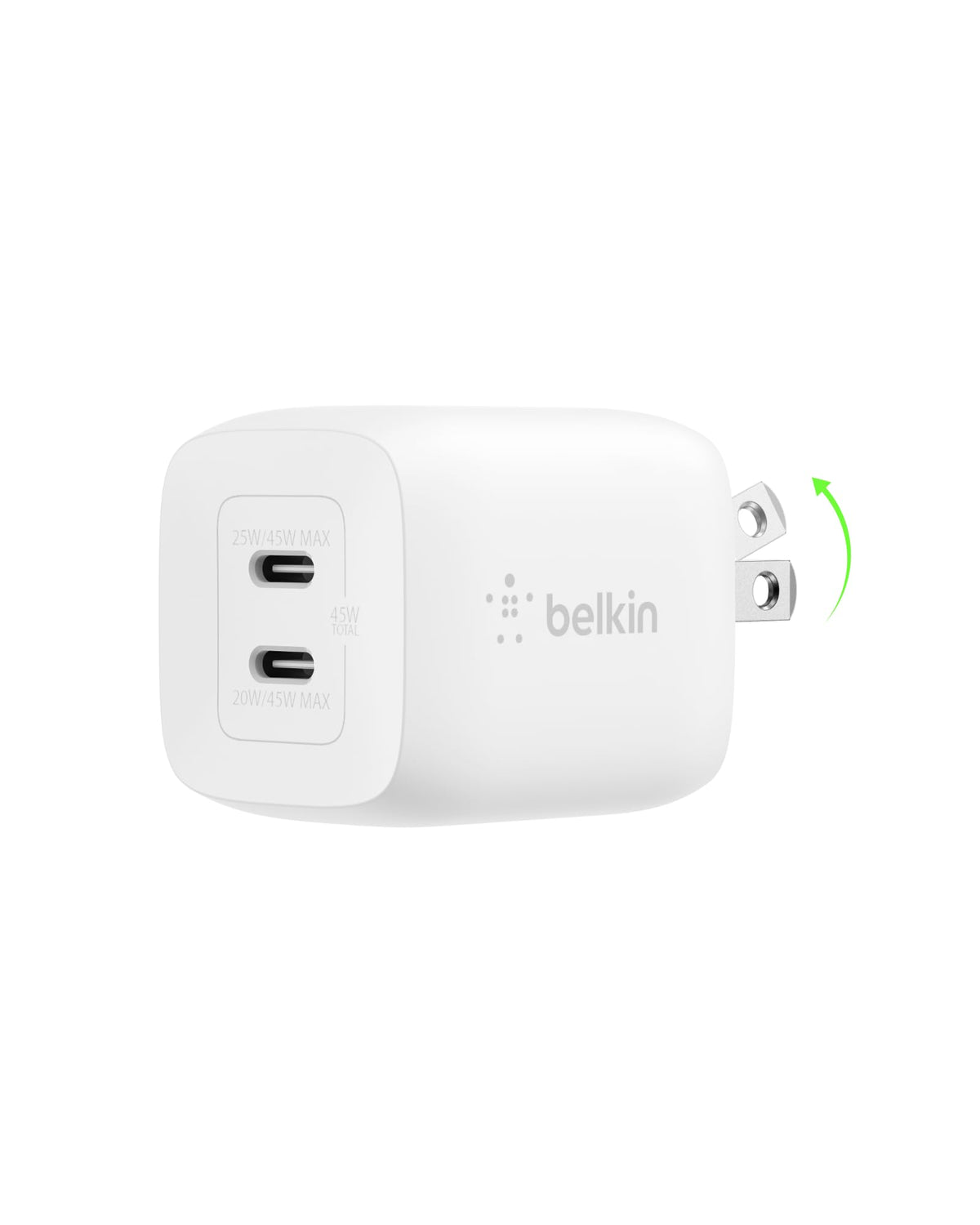 Belkin Chargeur Mural Dual USB-C 45W, Charge Rapide Power Delivery 3.0
