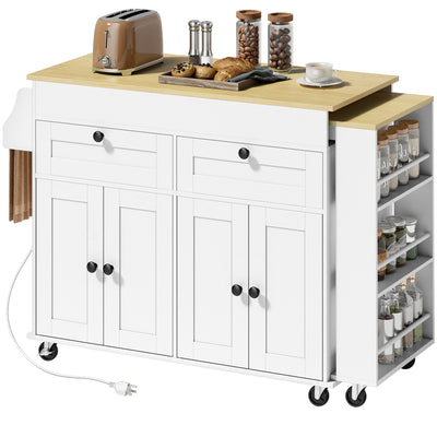 Kitchen Island with Sliding Expandable Top, Rolling Kitchen Cart with Drawers