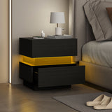 Bedside Table with Charging Station and LED Light Modern Nightstand with USB Ports AC Outlets Drawers Remote