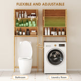 Over the Toilet Cabinet, Bathroom Organizer with 2 Doors, Open Compartment and Adjustable Shelf