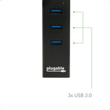 Plugable Technologies USB Hub with Ethernet, 3 port USB 3.0 Bus Powere