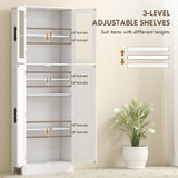 Armoire de salle de bain haute avec portes vitrées, unité économe d'espace avec tablettes ajustables, rangement autoportant