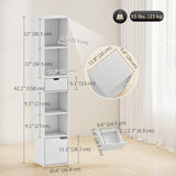 6-Tier Bookcase, Tall Narrow Bookshelf with Drawer and Door