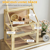 Wooden Hamster Cage, 3 Tier Gerbil Cage with Deep Bottom, Exercise Wheel, 24