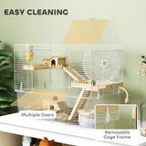 Hamster Cage with Deep Bottom, Wooden Ramp, Bathroom and Exercise Wheel for Hamster and Gerbil