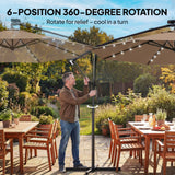 9.7 ft Cantilever Patio Umbrella with Solar Light, Garden Hanging Parasol with Cover, Tilt