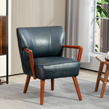 Fauteuil d'appoint, chaise de salon tapissée simili-cuir avec pieds de bois et siège rembourré large