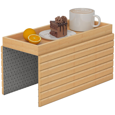 Bamboo Couch Arm Tray, Sofa Armrest Tray with Flexible Roll-up Design and Wide Compartment