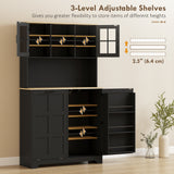 Kitchen Pantry Cabinet with Charging Station, 7 Gallon Trash Can Cabinet, Adjustable Shelves and Acrylic Doors
