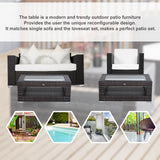 2-Tier Rattan Patio Coffee Table Wicker Patio Tea End Desk with Tempered Glass Top & Storage for Balcony