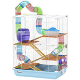 Cage à hamster 5 étages portable avec roues d'exercice tube de jeu bouteille d'eau gamelles maison et échelle pour gerbilles