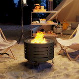 Round Fire Pit with Fire Poker, Portable Wood Burning Firepit with Ash Tray and Hairpin Legs