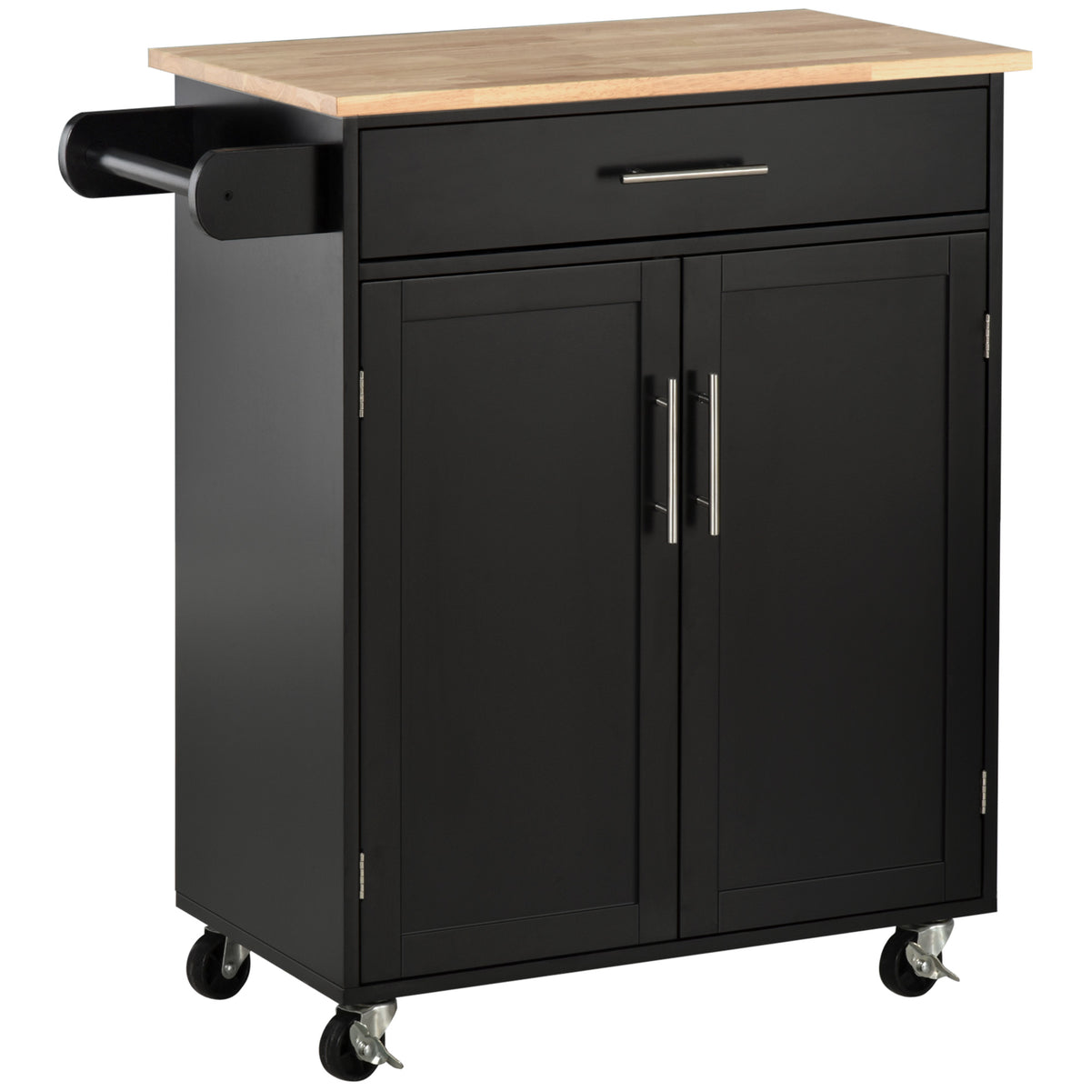 Rolling Kitchen Island Cart with Wood Top, Enough Storage Drawer Space with Towel Bar Rack Shelves, Portable Kitchen Utility Serving Cart Trolley on Wheels