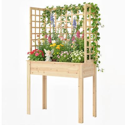 Wooden Raised Garden Bed with 3 Trellises