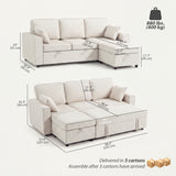 Modular Sectional Sofa Bed with Reversible Storage Ottoman
