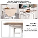 Kitchen Trolley 3 Piece Kitchen Cart Set Drop Leaf Breakfast Table and 2 Stools w/ Rolling Wheels & Towel Bars, Wood &