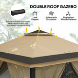 11' x 11' Pop Up Gazebo, Double Roof Foldable Height Adjustable Canopy Tent with Mesh Sidewalls