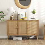Buffet Bohème avec Portes en Rotin et Tablette Ajustable