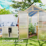 6.6 x 6ft Polycarbonate Greenhouse Wooden Green House with Thickened Polycarbonate Sheets, Lockable Door