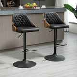 Modern Bar Stools PU Leather Set of 2 Swivel Bar Height Barstools Chairs with Adjustable Height, Round Heavy Metal Base and Footrest