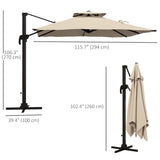 10ft Square Cantilever Patio Umbrella, 360° Rotating Overhanging Umbrella with Cross Base