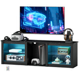 TV Stand with LED Lights, Modern Entertainment Center with Adjustable Glass Shelves, for TVs up to 70 Inch
