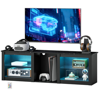 Meuble pour Téléviseur avec Lumières LED, Centre de Divertissement Moderne avec Tablettes en Verre Ajustables, pour Téléviseurs jusqu'à 70 Pouces