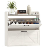 Narrow Shoe Storage Cabinet, Farmhouse Slim Shoe Cabinet with 2 Flip Drawers, Adjustable Shelves