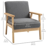 Minimalistic Accent Chairs Wood Frame w/ Thick Linen Cushions Wide Seat Armchair for Bedroom Office